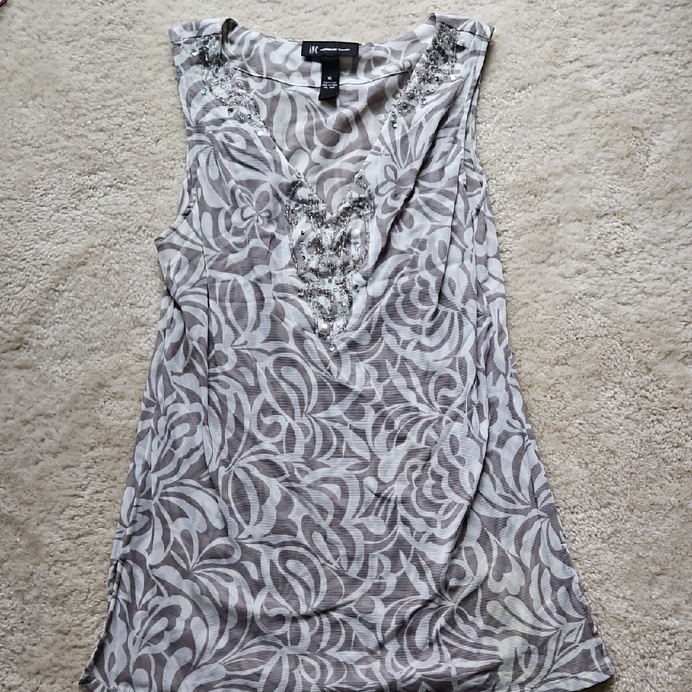 INC International Concepts Abstract Gray and White Blouse